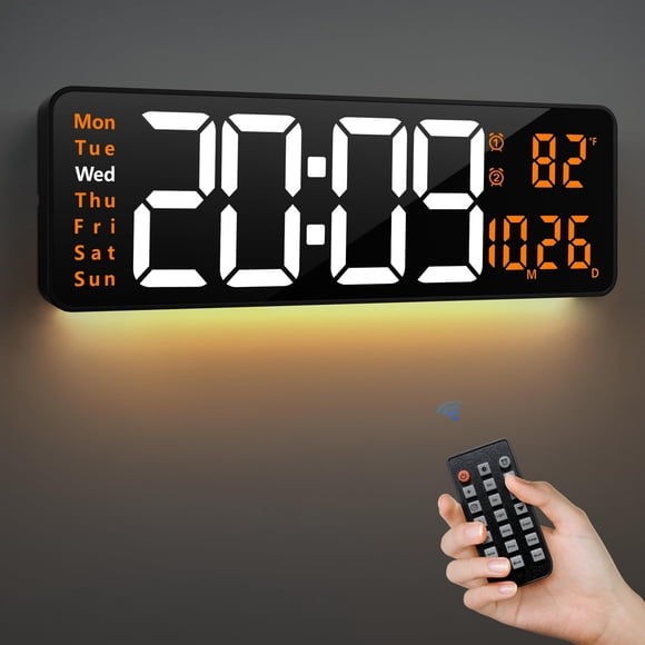 LEIKE Grande Horloge Murale Numérique 16,2 Pieds' avec Télécommande, Double Réveil pour Salon, Chambre, Cuisine, Moderne