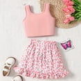 thumbnail image 2 of Cethrio Girls Casual Outfit Sets, 2 Piece Vacation Short Sleeve T-shirts and Shorts Sets Pink Size 5-6T, 2 of 6
