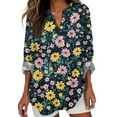 thumbnail image 2 of Button Down Shirts Women, 2025 Trendy Cotton Plus Size Long Sleeve V Neck Floral Spring Graphic Tunic, Pink S-3XL, 2 of 4
