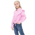 thumbnail image 3 of Girls Plaid Button Down Shirt Crop Tops Tie Knot Ruffle Long Sleeve Shirt Blouse 3-12Y, 3 of 5