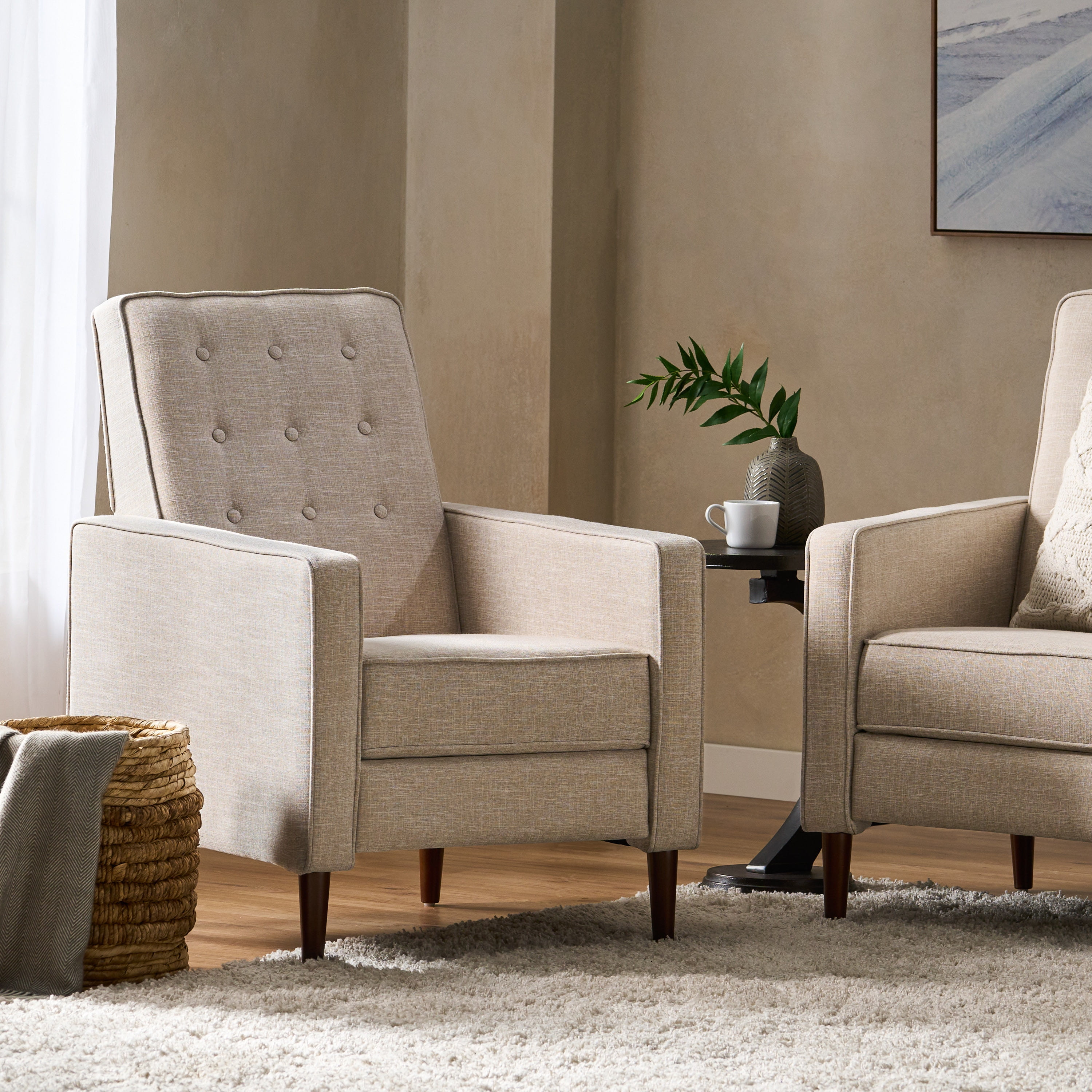 Euroco Modern Fabric Recliner Chair with Espresso Wood Legs, Adjustable Backrest & Plush Upholstery, Space-Saving Design