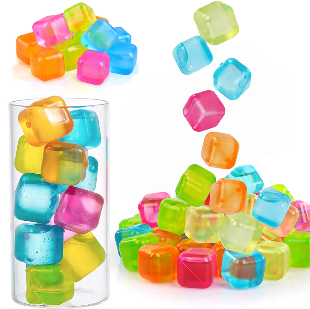 60Pack Reusable Ice Cubes Plastic Quick Freeze Colorful Plastic Square Ice cubes Whiskey Stones
