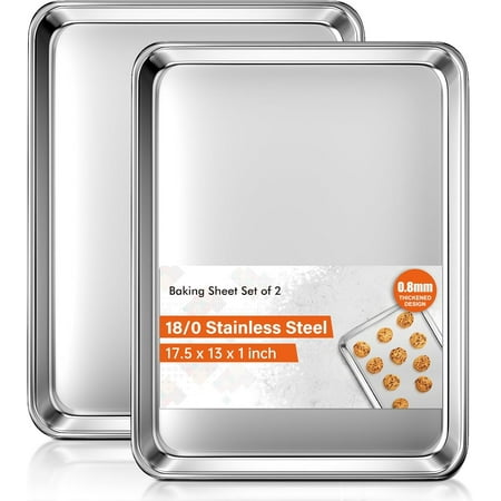 

Baking Sheet Set of 2 Commercial Grade Stainless Steel Cookie Sheets for Baking 18 x 13 Inch Thicker Large Baking Pans Oven Tray Warp Resistant Nonstick Half Sheet Pan Nontoxic & Heavy Duty