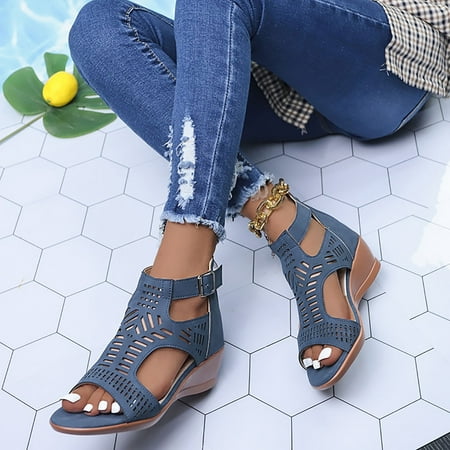 

FZM Women shoes Sandals For Women Ladies Fashion Peep Toe Causal Shoes Hollow Out Wedges Sandals