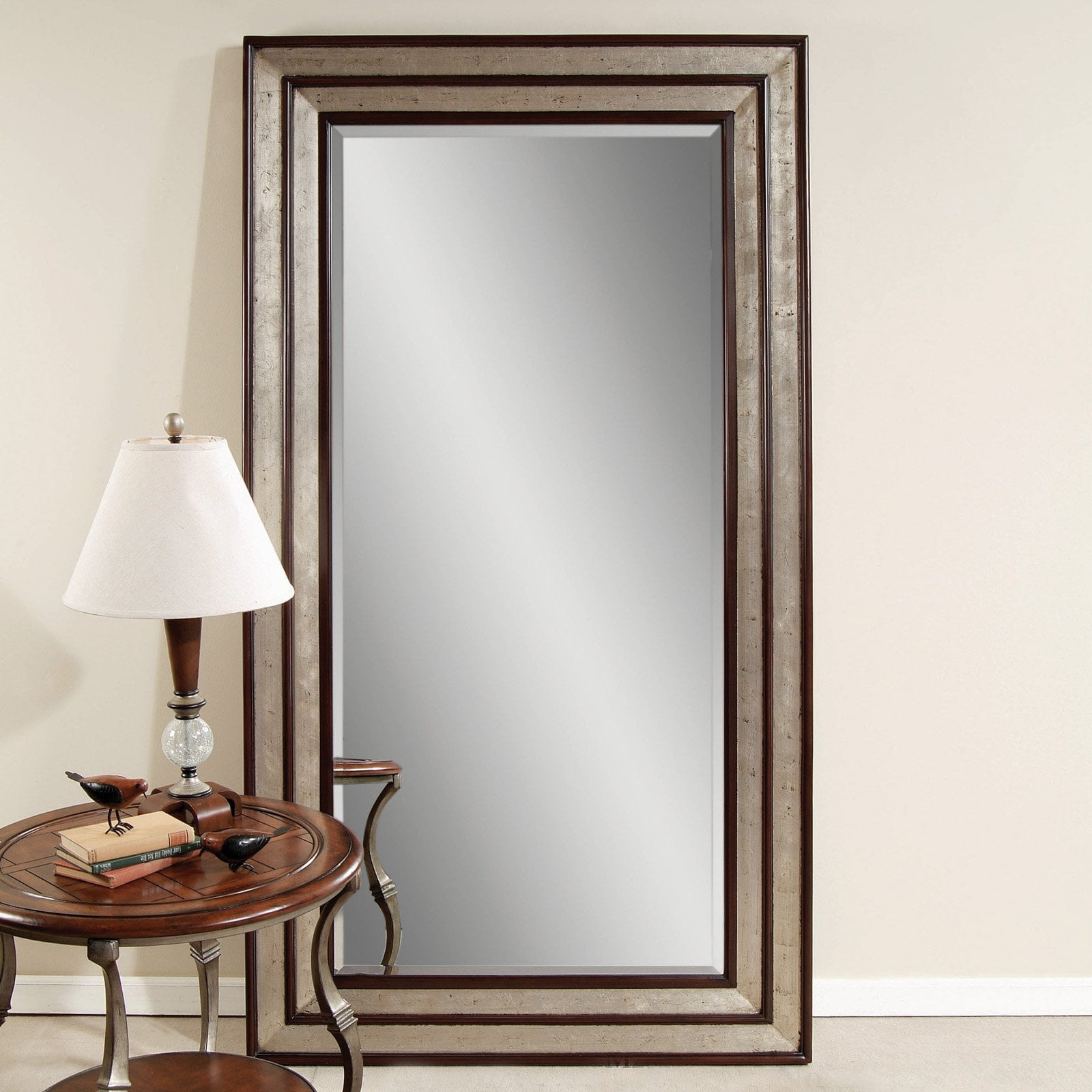 Silver Leaf Black Accent Floor Leaner Mirror 46w X 84h In
