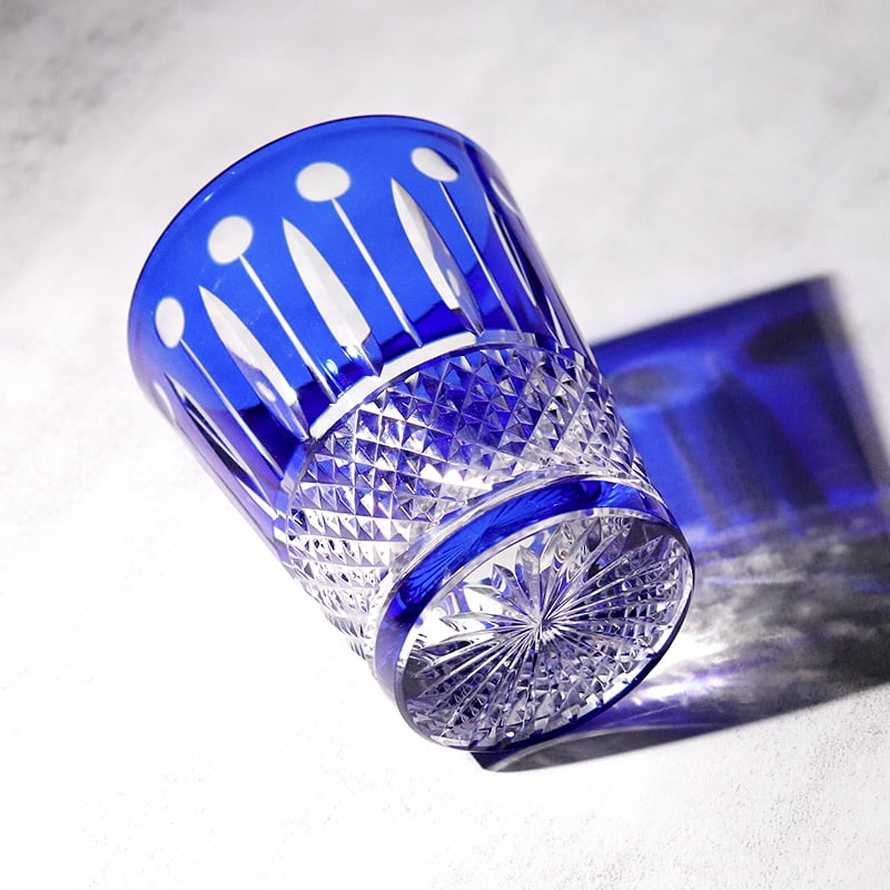 Blue Edo Kiriko Bohemian Czech Handmade High Quality Hand Cut To Clear Crystal Drinkware Whiskey Cup Wine Glass