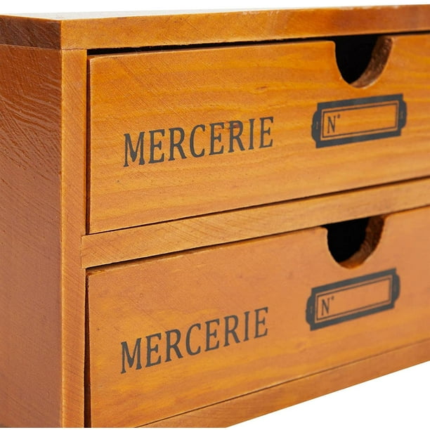 Small Wooden Storage Box with Drawers, Desk Organizer, Vintage French  Design (9.75 x 7 x 5 In) 