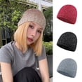 thumbnail image 2 of Grofry Women Hat Sequin Decor Dome Hip Hop Style Elastic Large Head Circumference Anti-slip Club Party Cap Outdoor Street Work Cycling Beanie, 2 of 8