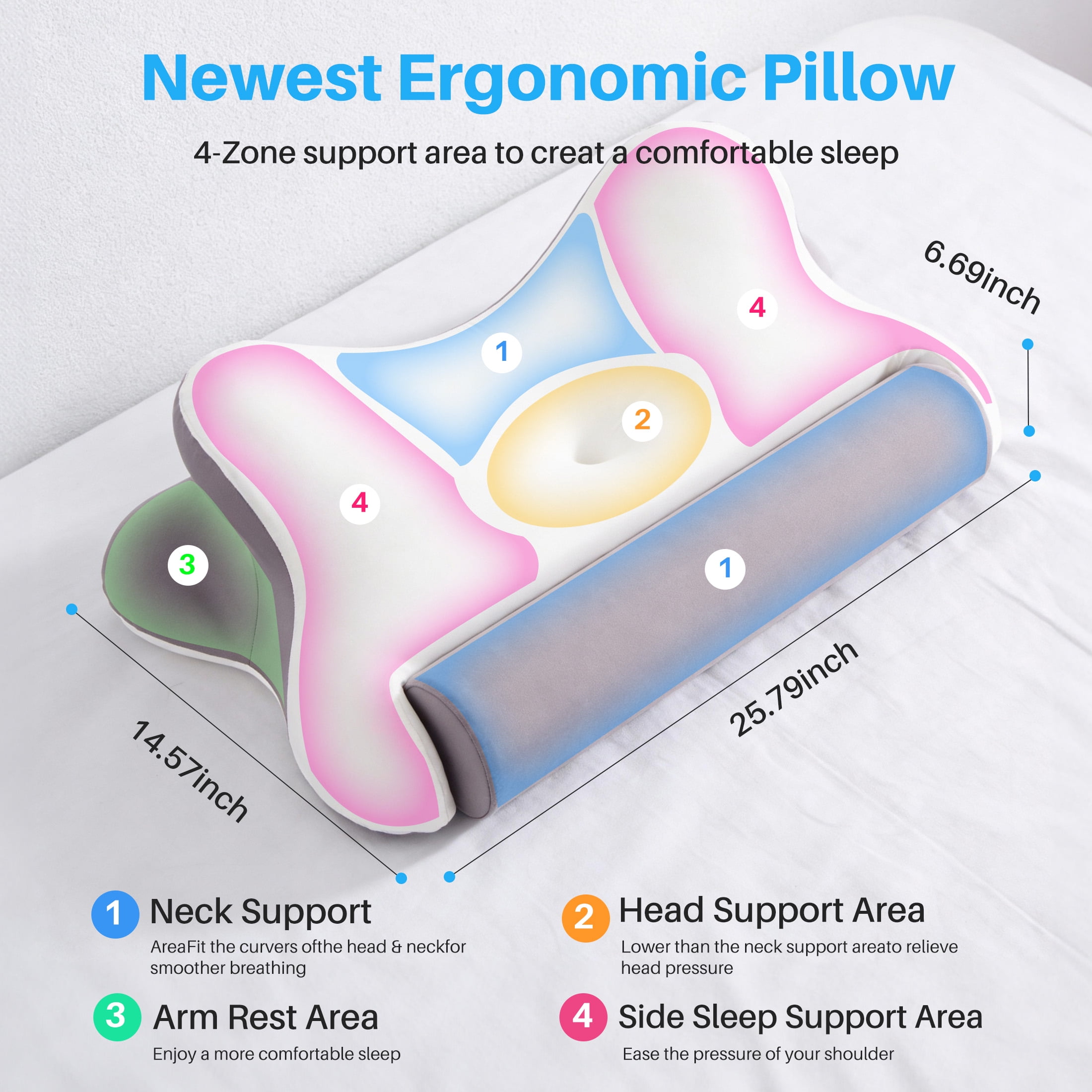 EDX Queen Size Cervical Pillows Memory Foam Bed Pillow for Neck Pain Relief- Removable Cover,White and Gray