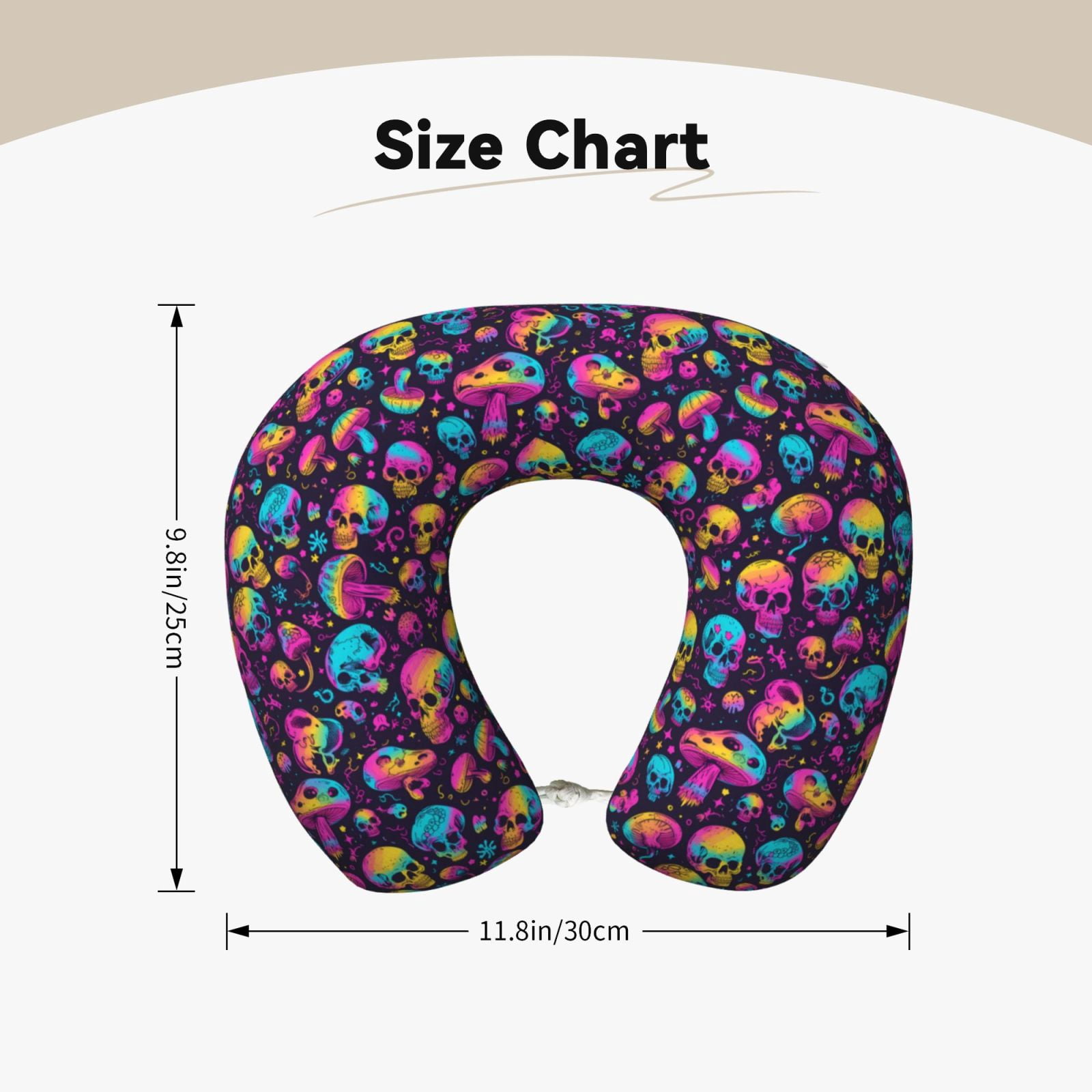 Xecao rainbow color mushroom Skull Print Memory Foam Cervical Neck Pillow Versatile U-Shaped Pillows for Home,Office,Camping,Travelling,Soft Washable Cover