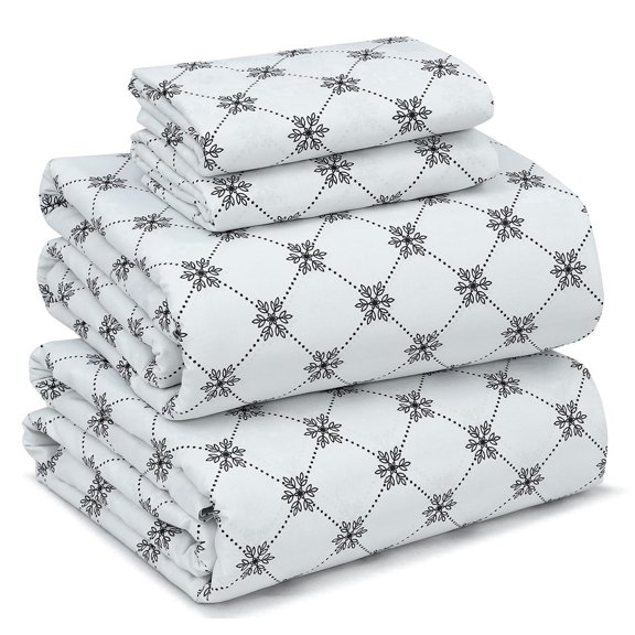RUVANTI 100% Cotton Sheets for King Size Bed - Crispy Cooling Percale Sheets - Breathable & Durable King Sheet Set - 16 Inches Deep Pocket King Size Sheets - Damask Snowflake - 4 Pieces