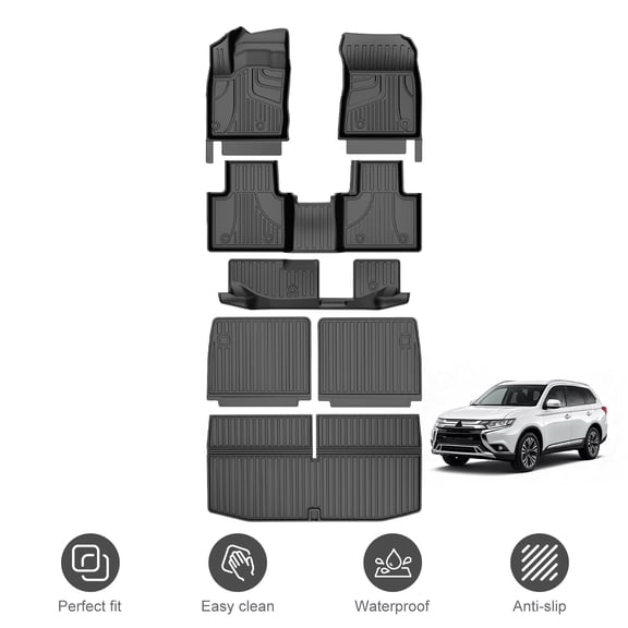 Floor Mats Trunk Mat Backrest Mats for 2022-2025 Mitsubishi Outlander 7 Seats (Not Fit PHEV or Sport Models) All Weather TPE Car Protection Accessories