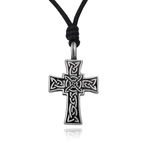 Flawless Celtic Cross Silver Pewter Charm Necklace Pendant Jewelry With Cotton Cord