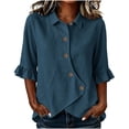 thumbnail image 2 of Neewe Button Down Shirts for Womens 3/4 Sleeve Blouses Collared Casual Summer Tops Daily Outfits, 2 of 6