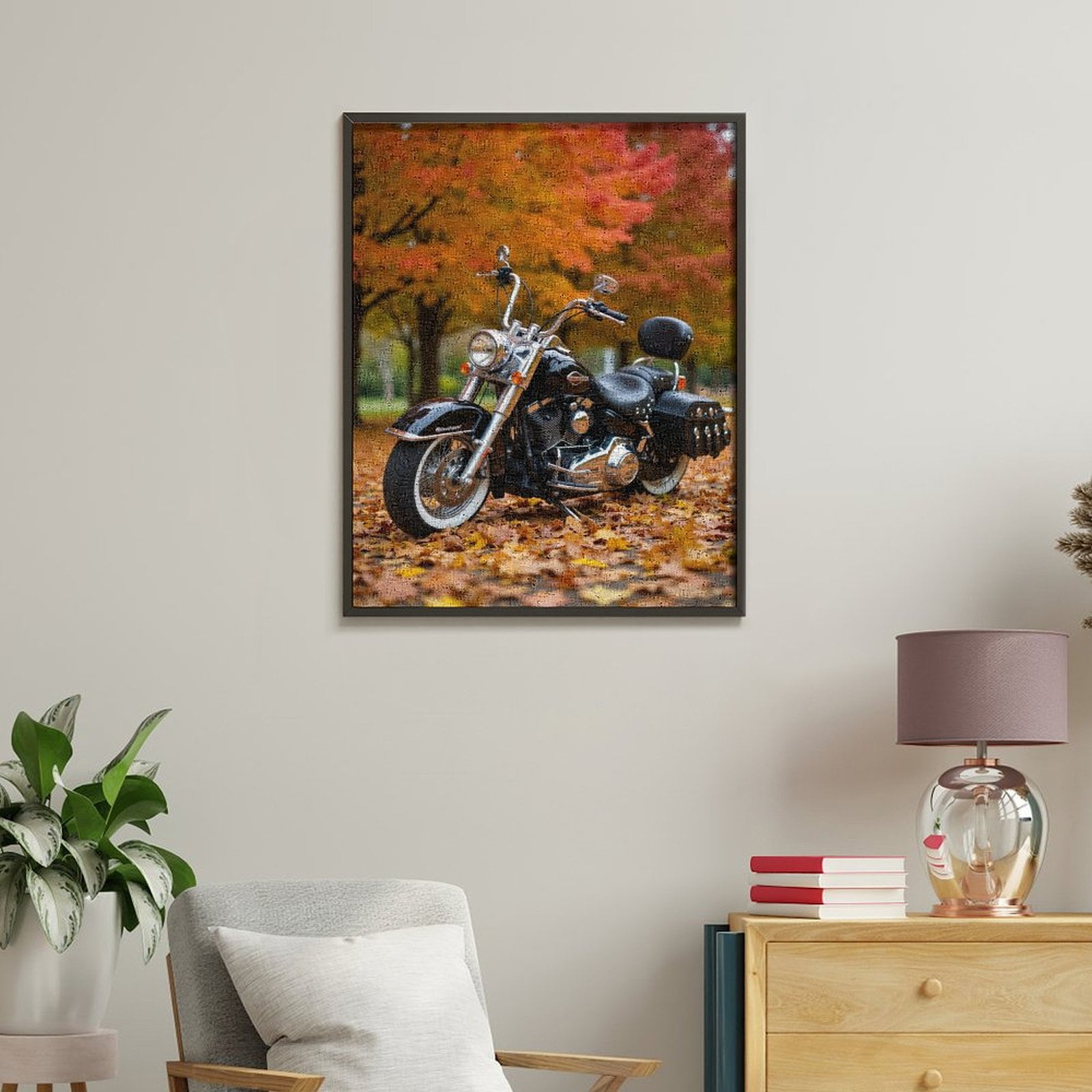 Paint by Numbers Kit for Adults, Motorcycle Autumn Leaves Park Scene Paint by Numbers, Easy Paint by Numbers Kit for Adults Beginner, DIY Adult Paint by Number Kits on Canvas, Home Decor