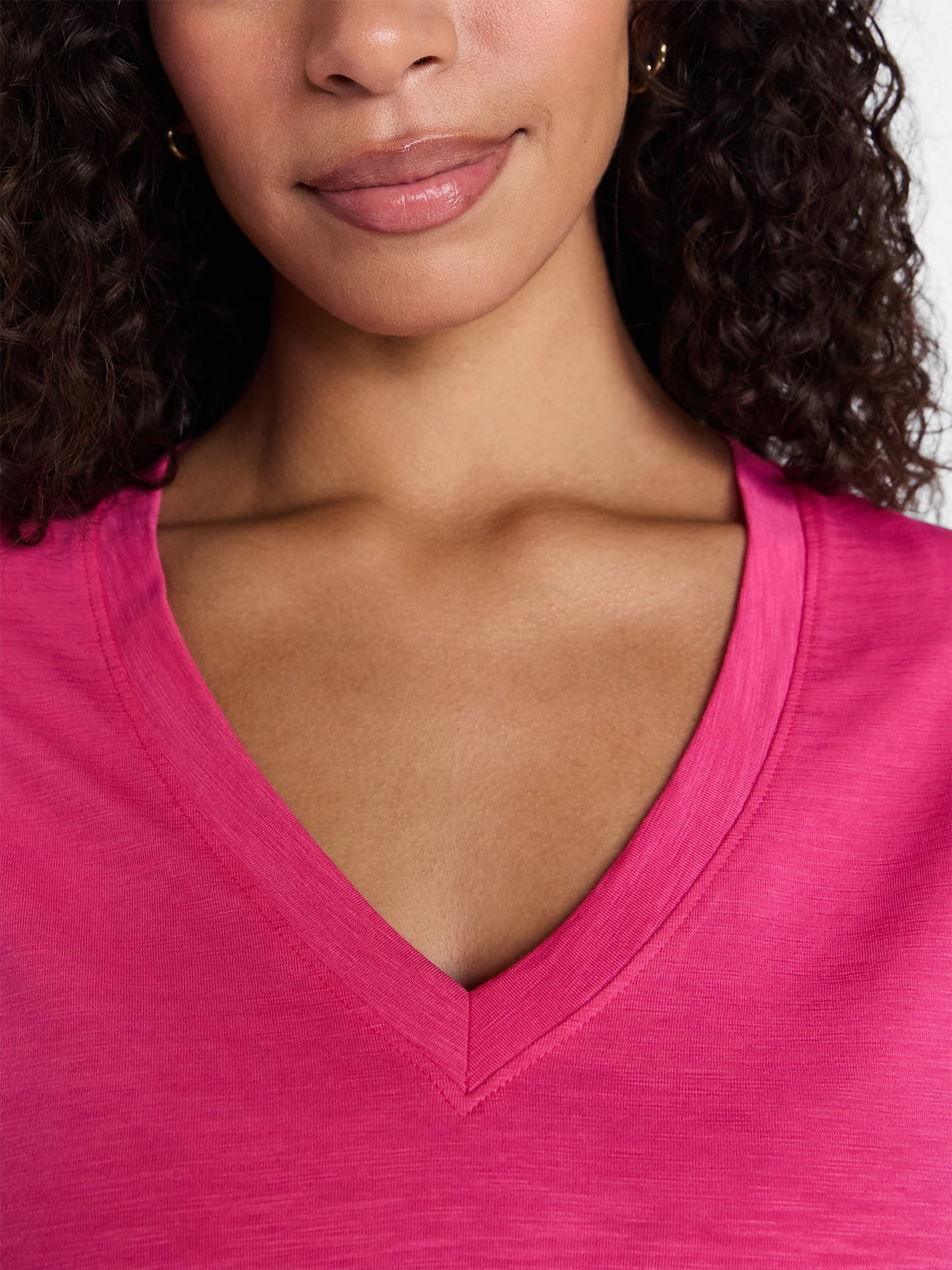 Time and Tru Women's Slub V Neck Tee with Short Sleeves, Sizes XS-XXXL