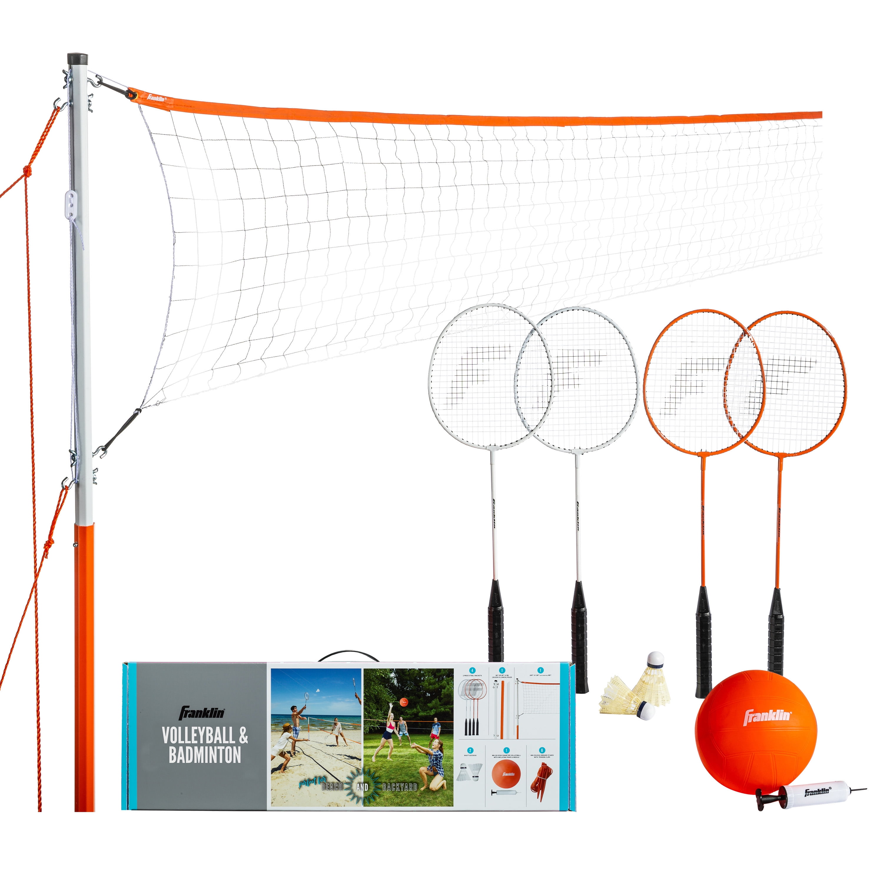 Rackets Sports Volleyball & Badminton Set - Beach or Lawn Backyard Combo Set Games Birdies Badminton Net System Outdoor Family