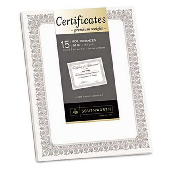 Southworth CTP2W Premium Certificats Blanc Spiro Argent Feuille Frontière 66 lb 8 5 x 11 15-Pack