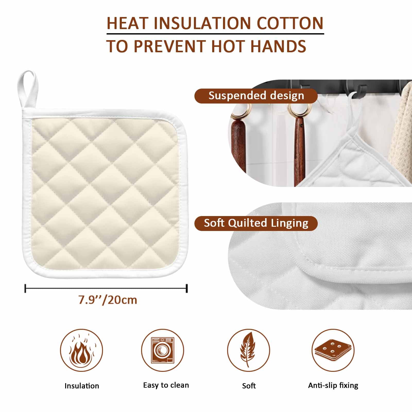 Cream Pot Holders for Kitchen Heatproof Potholder, 5 Pack Modern Pure Beige Hot Pads Multipurpose Oven Pads Cloth Potholders Trivet for Cooking Baking