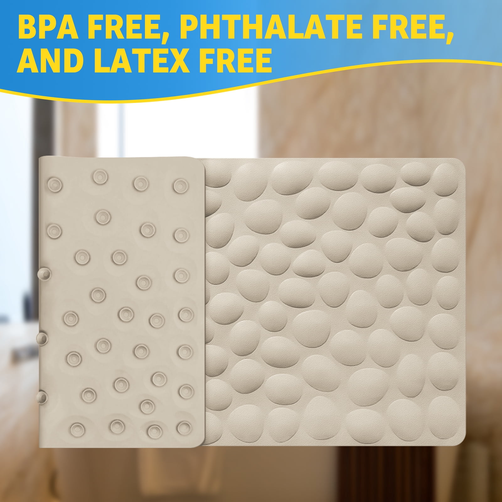 OTHWAY Bathtub Mat Non Slip, Rubber Bath Mat for Kids for Baby, 16x31.5 inch Large Bath Mats for Bathroom Tub with Strong Suction Cups (Brown)