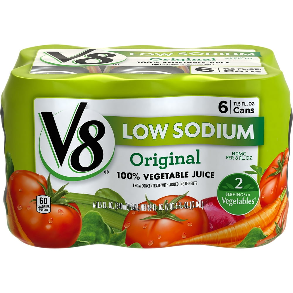 V8 Low Sodium 100 Vegetable Juice, 11.5 oz. Can (Pack of 6) Walmart