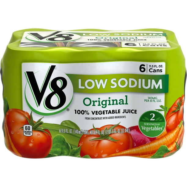 V8 Low Sodium 100 Vegetable Juice, 11.5 oz. Can (Pack of 6) Walmart