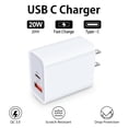thumbnail image 3 of USB C Charger Block,HAOANO 20W PD Type C Charger Block with 2PACK Fast Charging Cables 6ft QC3.0 Wall Charger Adapter Plug Brick USB C Block,White, 3 of 4