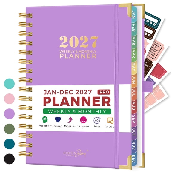 ROBCURSE 2027 Planner/Calendar, Jan 2027 - Dec 2027, Weekly & Monthly Planner with Ruler, Colorful Monthly Tabs and 4 Planning Stickers, Agenda Organizer Book for Office, School, Home, 6.5" x 8.4"