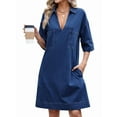 thumbnail image 2 of Womens Denim Shirt Dress Summer Collared V Neck Mini Casual Jean Dresses with Pockets, 2 of 9