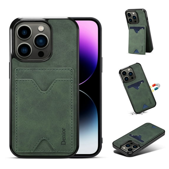 Feishell Wallet Case for iPhone 13 Pro with Card Slot Holder Bracket Kickstand Case, Soft Silicone Luxury PU Leather Slim Thin Fit Shockproof Lens Protection Magnetic Phone Cover,Green