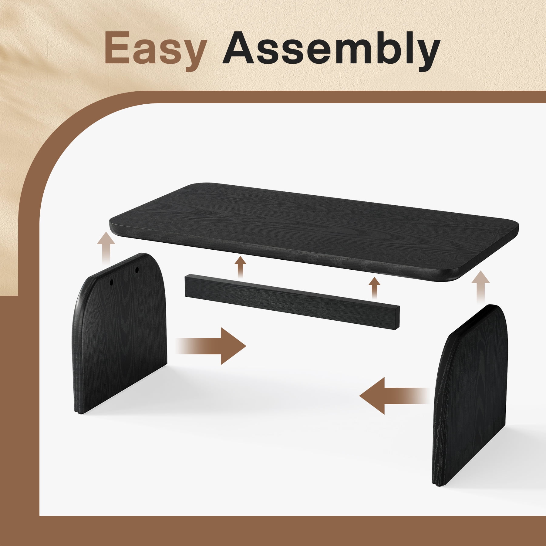 Fnova Farmhouse Coffee Table for Living Room, 47.24" Rectangle Black Coffee Table, Easy Assembly
