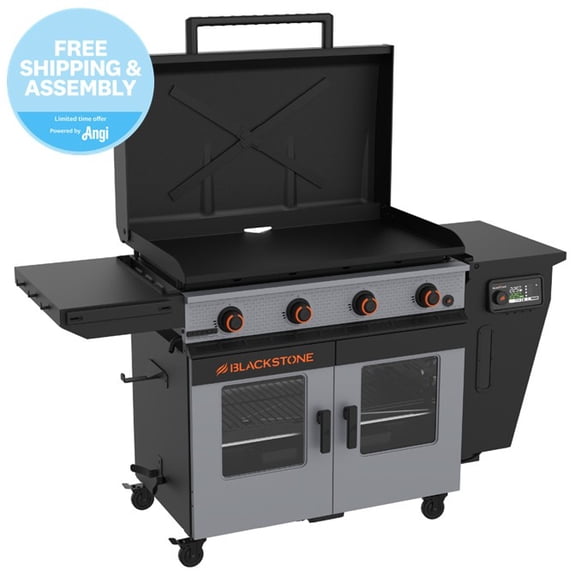Blackstone Bronco Outdoor Combo Griddle, 4-Burner 36" Propane Flat Top Grill with Vertical Pellet Smoker