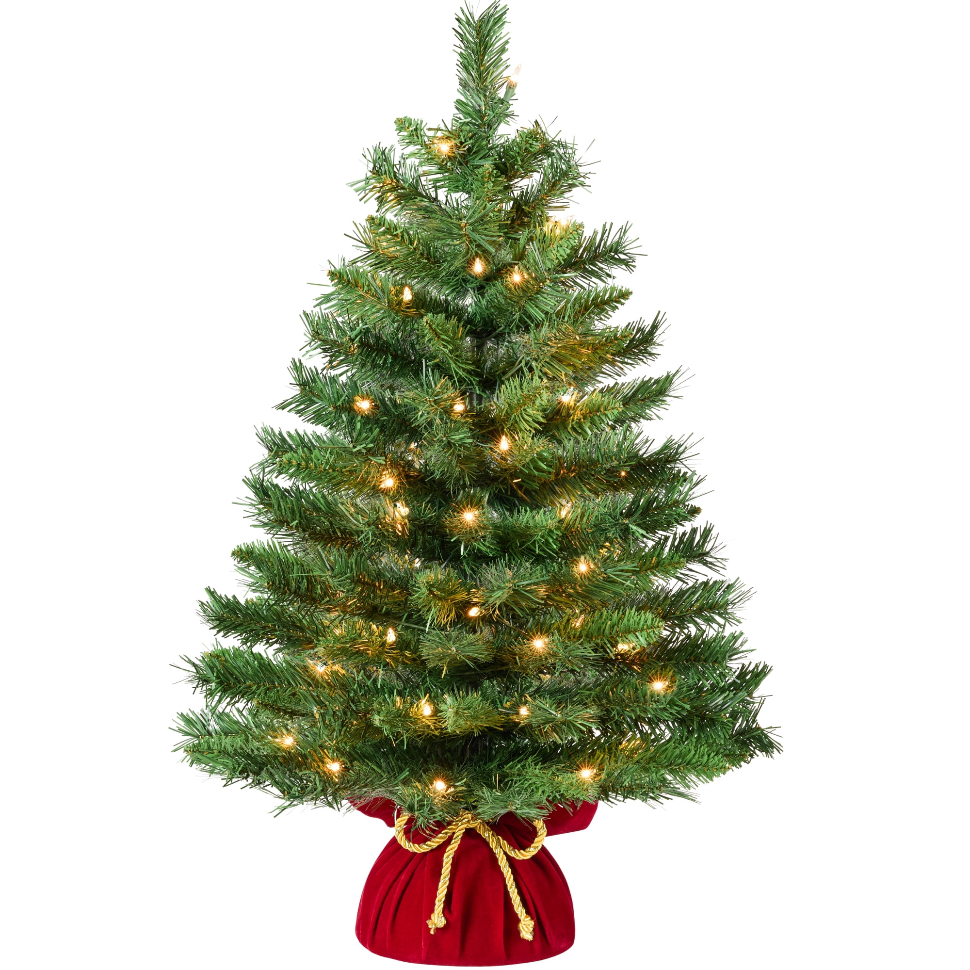 Best Choice Products Pre-Lit 24inch Tabletop Christmas Tree, Small Holiday Artificial Desktop Decor w/Warm White Lights, Red Velvet Cover