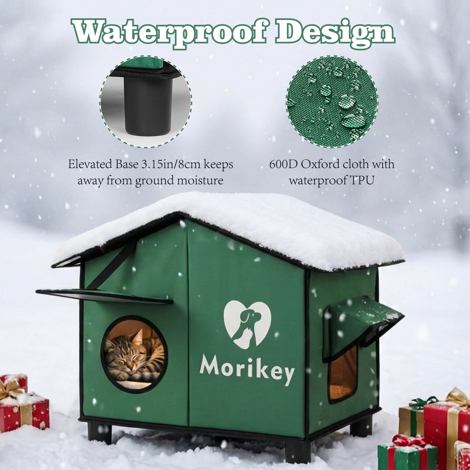 Outdoor Heated Cat House in Winter,Insulated Weatherproof Outdoor Cat Shelter with Heated Pad, Elevated Base & Safe Escape Door,Warm Kitty House for Feral or Stray Cats, 14.1"x16.5"x24.4"