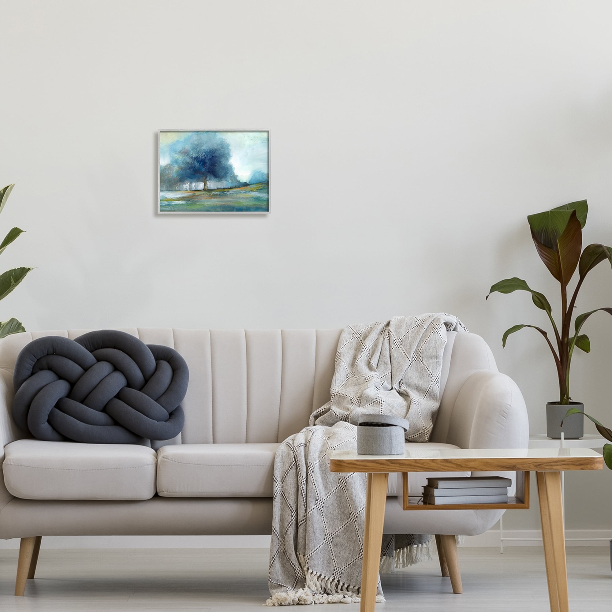 Stupell Industries Rural Blue Tree Abstract Painting Landscape Painting Gray Framed Art Print Wall Art