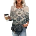 thumbnail image 2 of Levmjia Womens Tops Fashion 3/4 Sleeve Pleated Tunic Casual Blouse Round Neck Printed Polyester Shirt Loose Fit Comfortable Vacation, 2 of 7