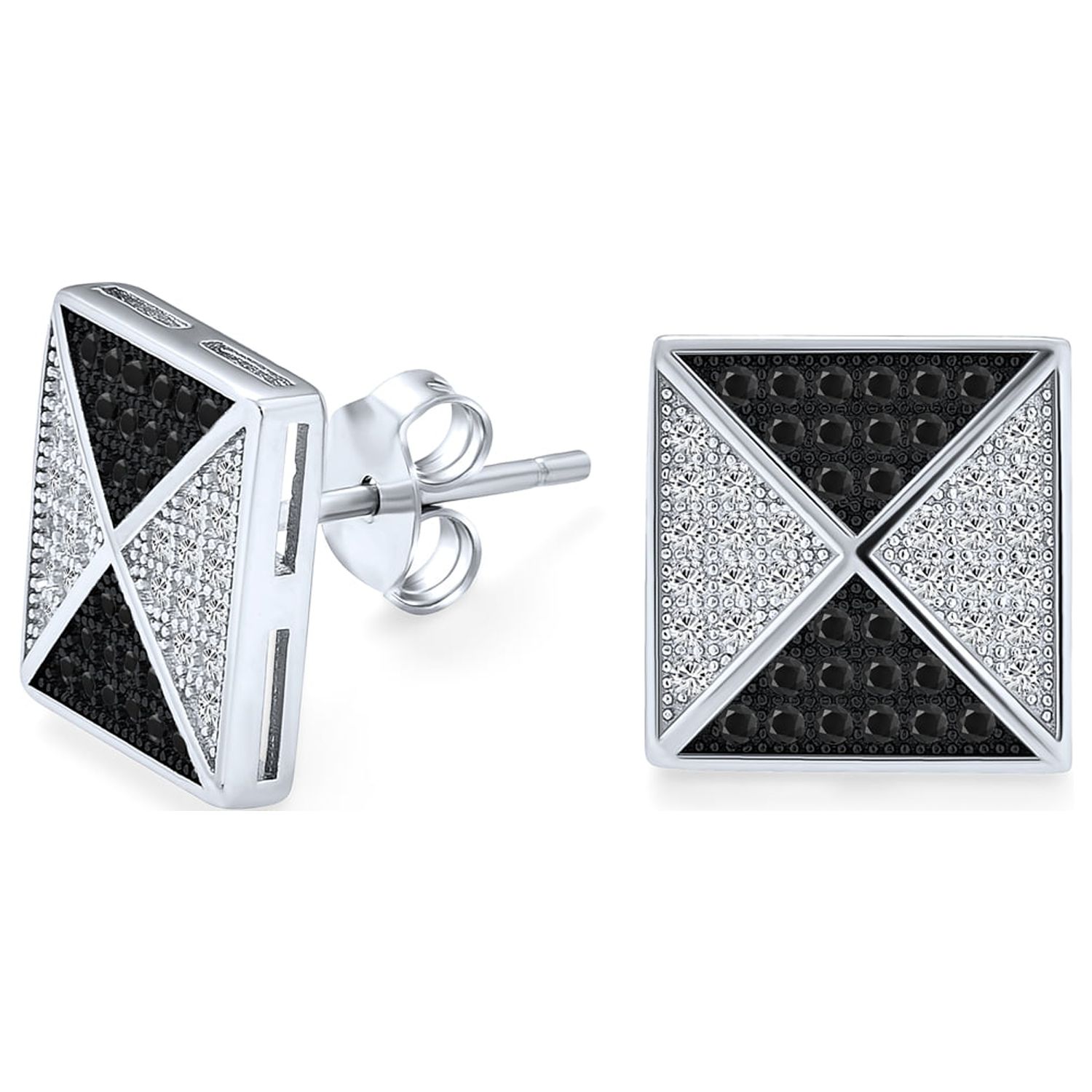 Boucles D'oreilles Carrées Homme/unisexe En Argent Sterling 925 Plaqué Or - Micro Pavé CZ - 9mm - Fermoir à Friction