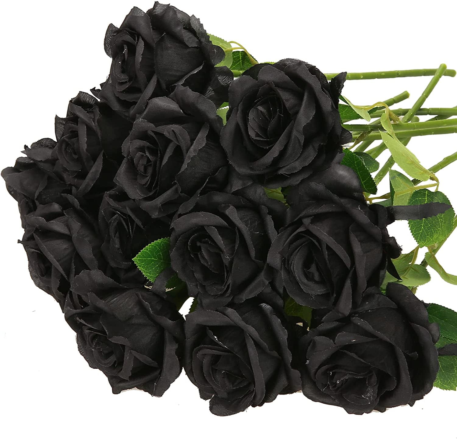 12 Pack Black Artificial Roses Flowers with Stems Fake Flowers Silk Rose Bouquet for Wedding