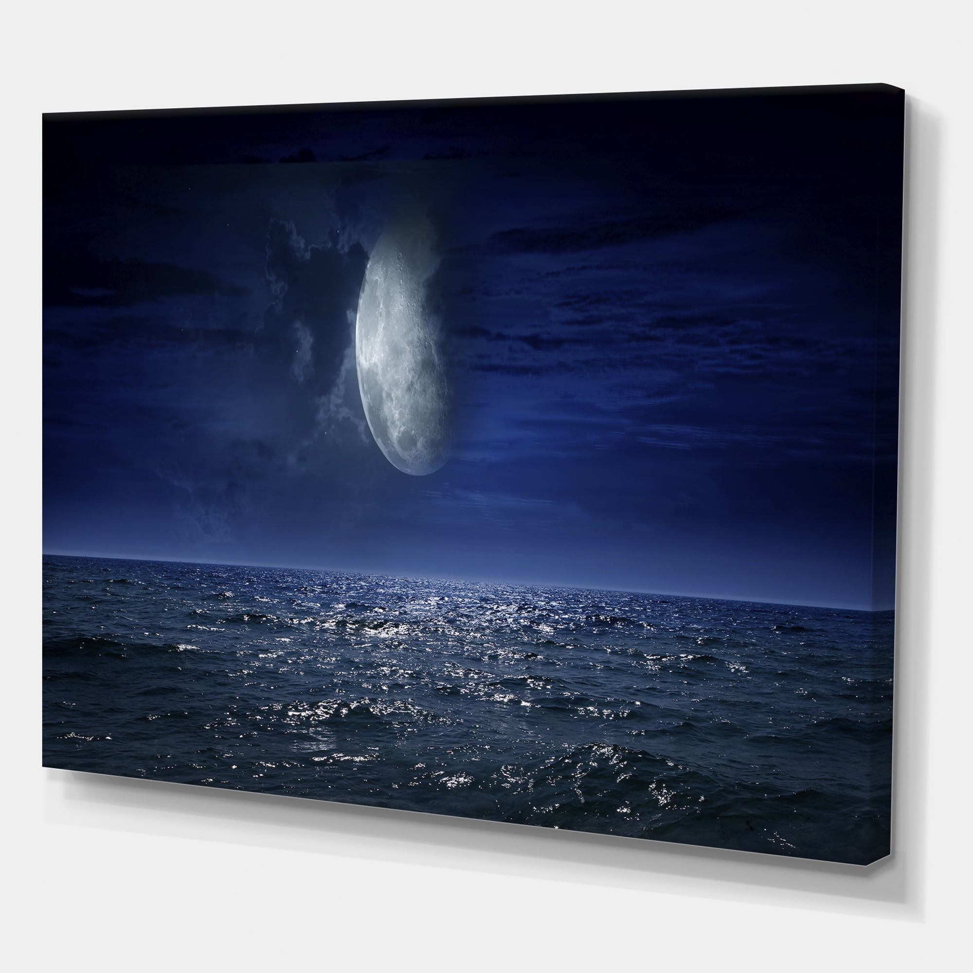 Designart ' Full Moon Night Over Dark Ocean ' Nautical & Coastal Canvas Wall Art Print