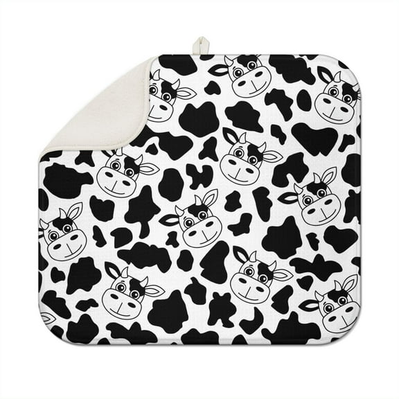Farm Animal Pattern Kitchen Drying Mat - Cow Themed Absorbent Dish Rack Pad, Multipurpose Heat Resistant Counter Protector