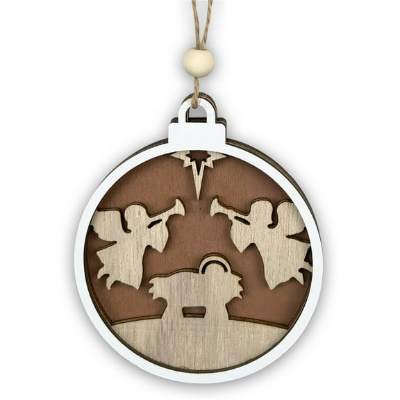 3 PCS Christmas Nativity Scene Wooden Hanging Ornament, Beautifully Carved Nativity Commemorate for Fireplace Door Handle Decoration for Family, Friends, Christian