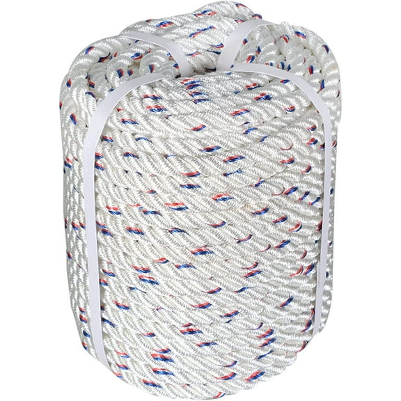 5/8 inch Double Braided Polyester Rope, 150ft Arborist Bull Rope Lightweight Tree Rope High Strength Rigging Rope Heavy Duty Thick Rope for Camping Swings(White/Red/Blue)
