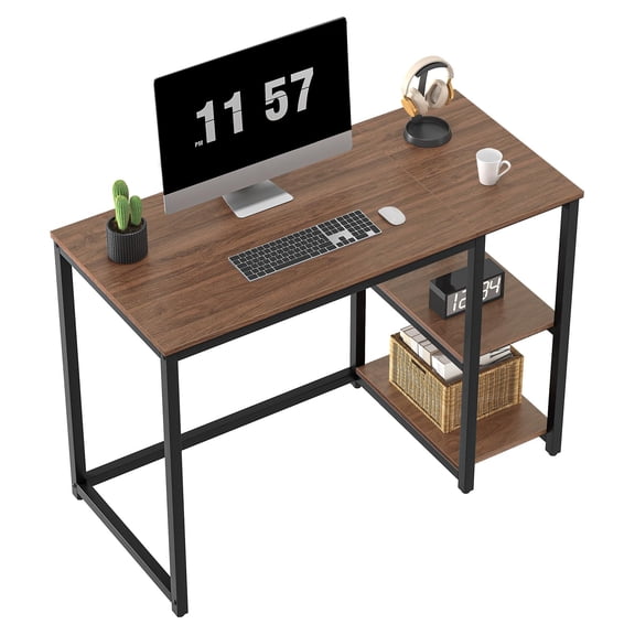 40 Inch Brown Computer Desk with 2 Storage Shelves, Sturdy Home Office