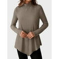 thumbnail image 4 of BiZtdJrK Womens Ribbed Long Sleeve Shirts Casual Mock Neck Lightweight Sweaters Loose Asymmetrical Hem Tunic Tops Fall Winter Clothes, Khaki, M, 4 of 7