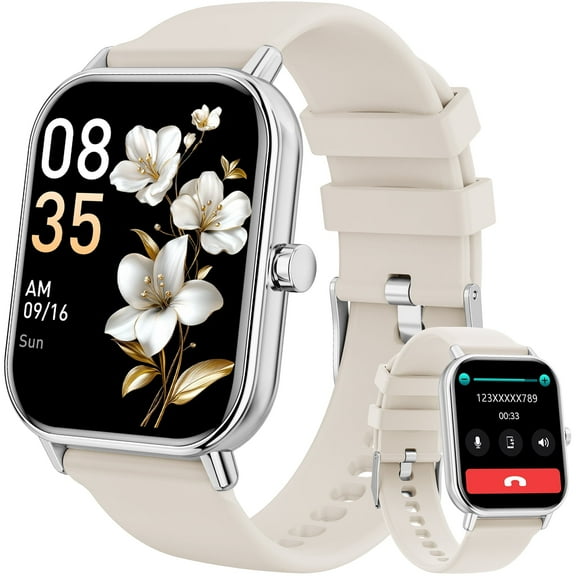 Mingwear 2025 New 1.85-inch Men's and Women's Smartwatch with Fitness Tracking, Answer/Dial/100 Sport Modes, IP67 Fitness Watch fits for Android and iPhone Devices, Plating Upgrade (Silver White)