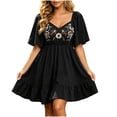 thumbnail image 2 of IUYRTFE Women's Flutter Sleeve Embroidered Mini Dress V Neck Tiered Ruffle Summer Casual A Line Dress, 2 of 6