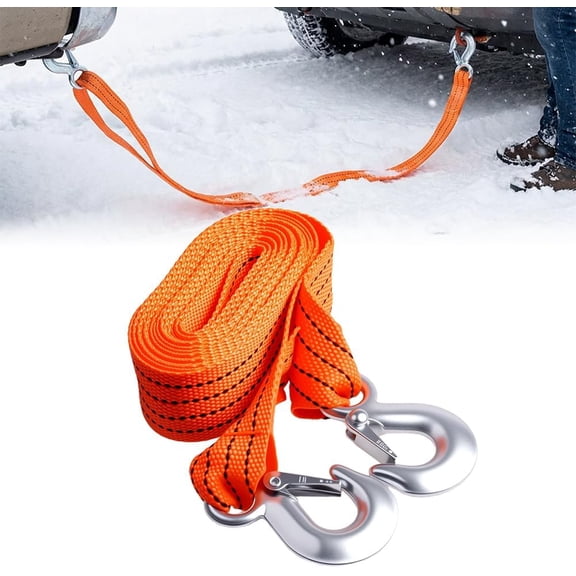Tow Strap 13ft 6600 lbs, Heavy Duty Tow Rope with Hooks, 4 Meter Nylon Recovery Strap for Vehicle, 3 Ton Towing Capacity, Auto Accessories for SUV Truck ATV Emergency Roadside Kit(DSF)