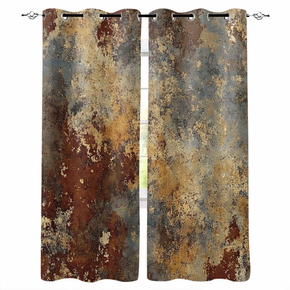 Fsddascl Brown Gray Blackout Curtains for Bedroom/Living Room, Thermal Insulated Kitchen Curtains, Rustic Abstract Gradient Mottled Texture Grommet Darkening Window Treatment Drapes 27.5"x39"x2