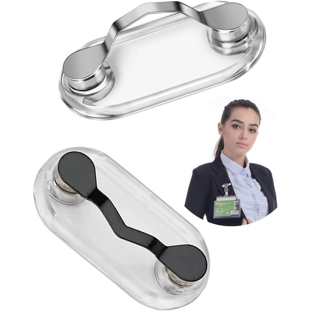 (Plata + Negro) Soporte magnético para gafas de acero inoxidable de 4 piezas que se puede fijar a la ropa, para gafas, gafas de sol, gafas de lectura, auriculares, tarjeta de identificación