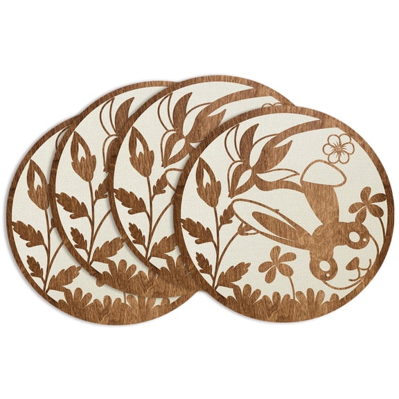 Round Placemats Set of 4,Hemp Cloth Table mats, 14 inch, Washable Fabric Dining Placemat (Beige,F)